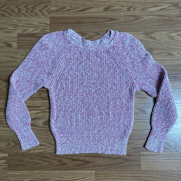 Free People Linen Cotton Electric City Sweater Marled White Pink Flowy Pullover - Picture 3 of 13